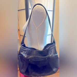 Timeless B Makowsky Giamma00 Blue Suede Leather Hobo Shoulder Handbag Purse Tote